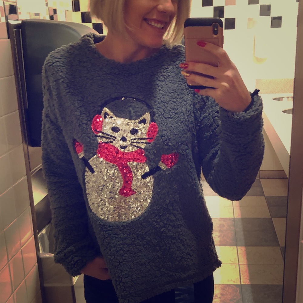 Adorable Sequin SO SOFTY Snow Kitty Sweater